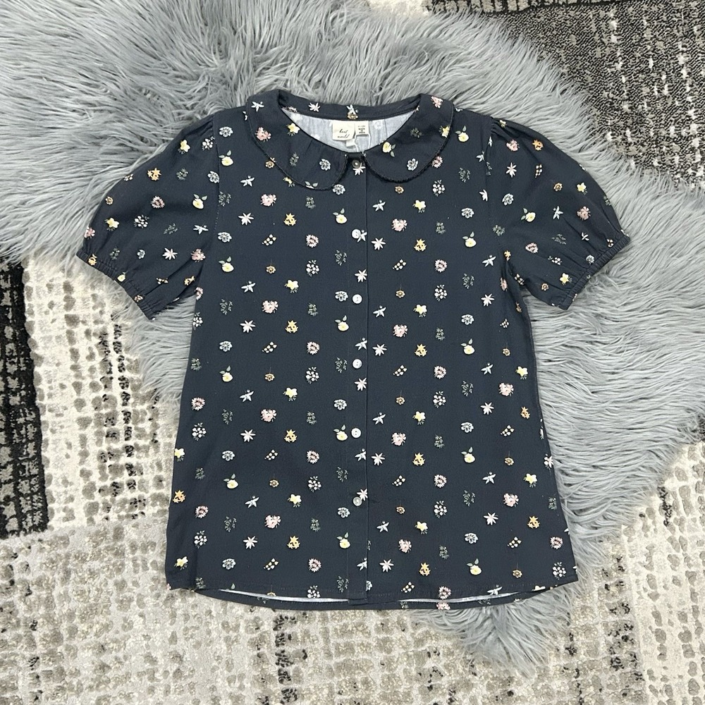 Beet World Girls Navy/Gray Floral Betsy Top Size 11-12Y NWT